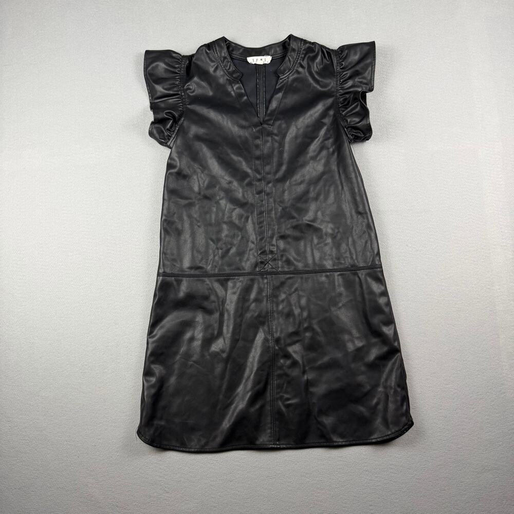 THML Faux Leather Ruffle Sleeve Shift Dress XS Black